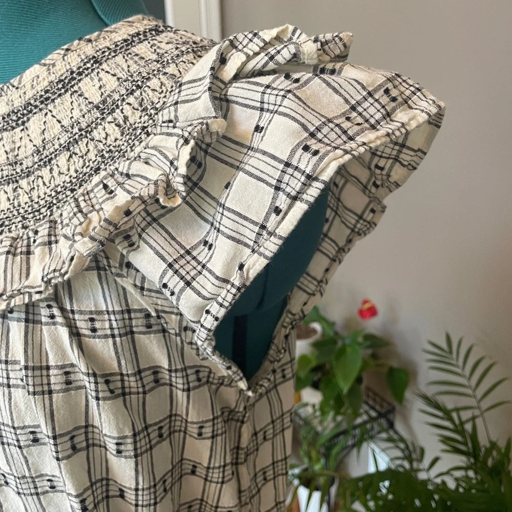 LOFT Plaid Ruffle Sleeve Top - Picture 4 of 6